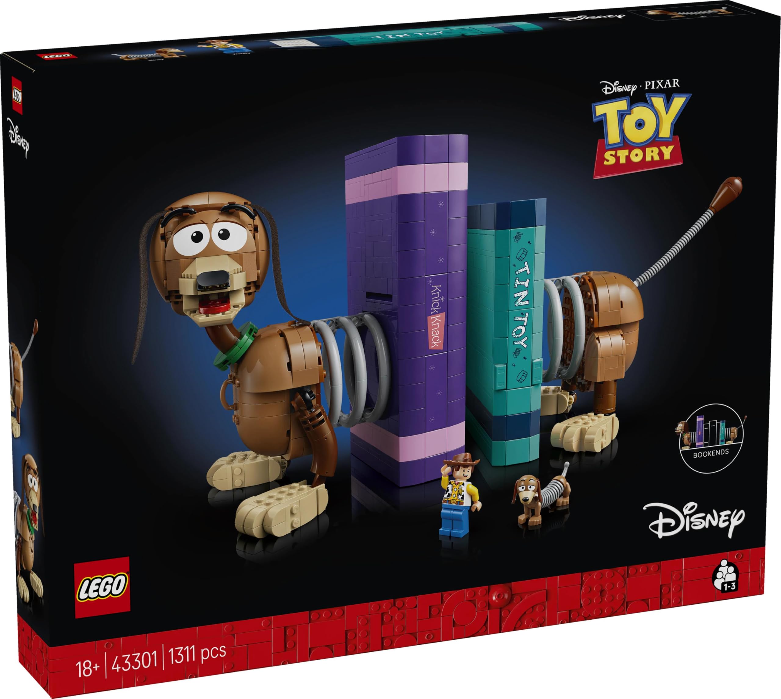 LEGO ǀ Disney and Pixar Toy Story: Slinky-Buchstützen - Bücherregal-Deko Bauset für Erwachsene - inkl. Woody Minifigur & Dackelfigur - Nostalgisches Geschenk für Fans - 43301