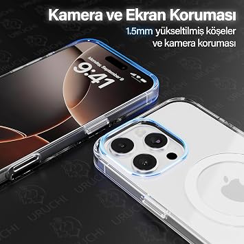 URUCHI iPhone 12 Pro Max MagSafe ile Uyumlu Sararmaz Kılıf - Şeffaf PC, Mıknatıslı, İnce, Darbeye Dayanıklı, Çizilmez, Hafif, Premium Koruma, Şeffaf Kapak, Mıknatıslı, 12 Pro Max Koruyucu Kılıf