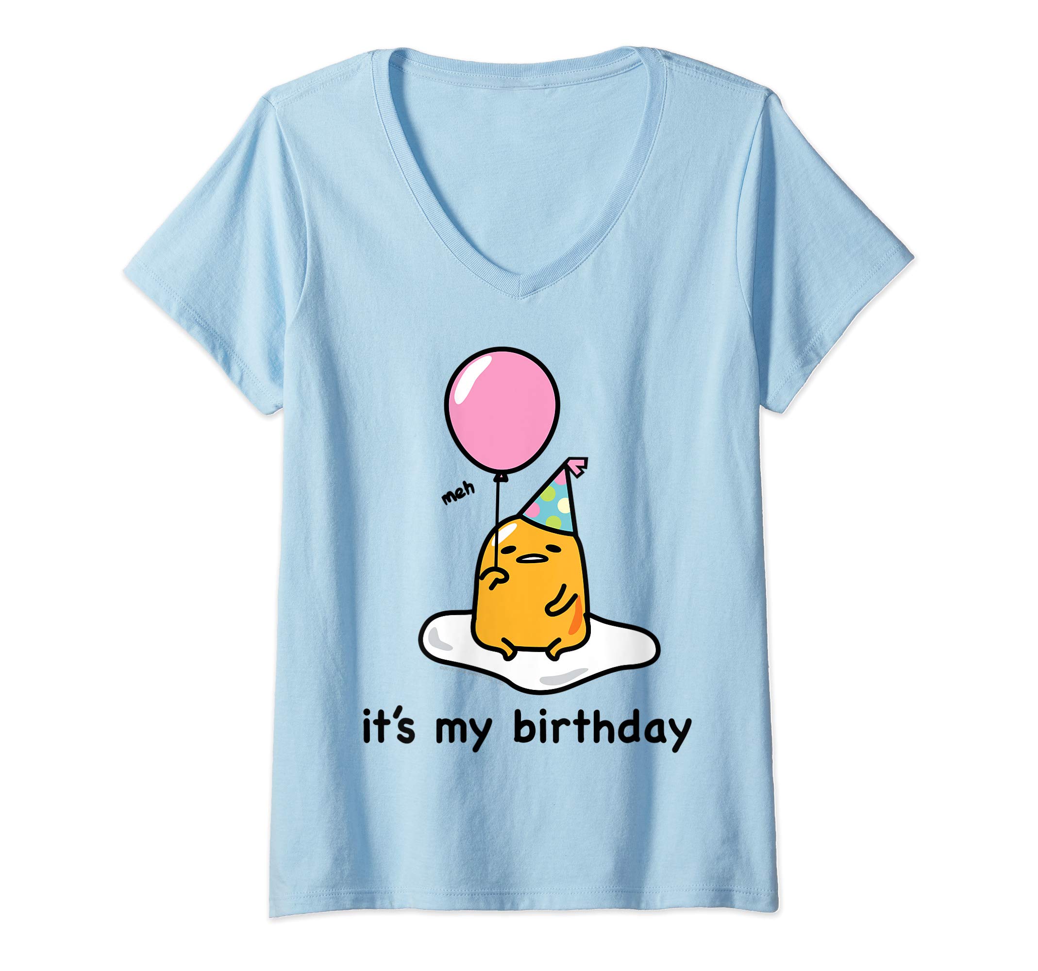 gudetamaWomens Gudetama the Lazy Egg "It's My Birthday" V-Neck T-ShirtOEKO-TEX STANDARD 100