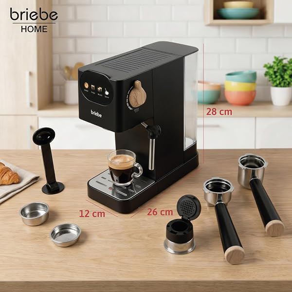 briebe Nordic Machine à Café Expresso 20 Bars Compatible avec Capsules Nespresso et Café Moulu, Semi-Automatique Professionnel 1350W, Mousseur à Lait, Écran Tactile, 1,2L, Design Scandinave, Noir - 5