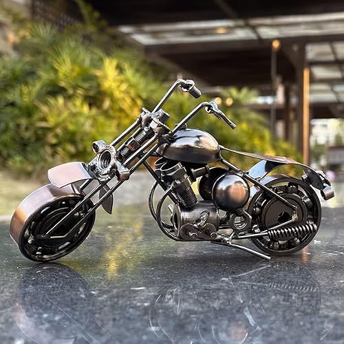 Vista 14 de Shadowvoxel Estatua de motocicleta de hierro, escultura de metal para decoración de oficina y hogar, regalo coleccionable para entusiastas