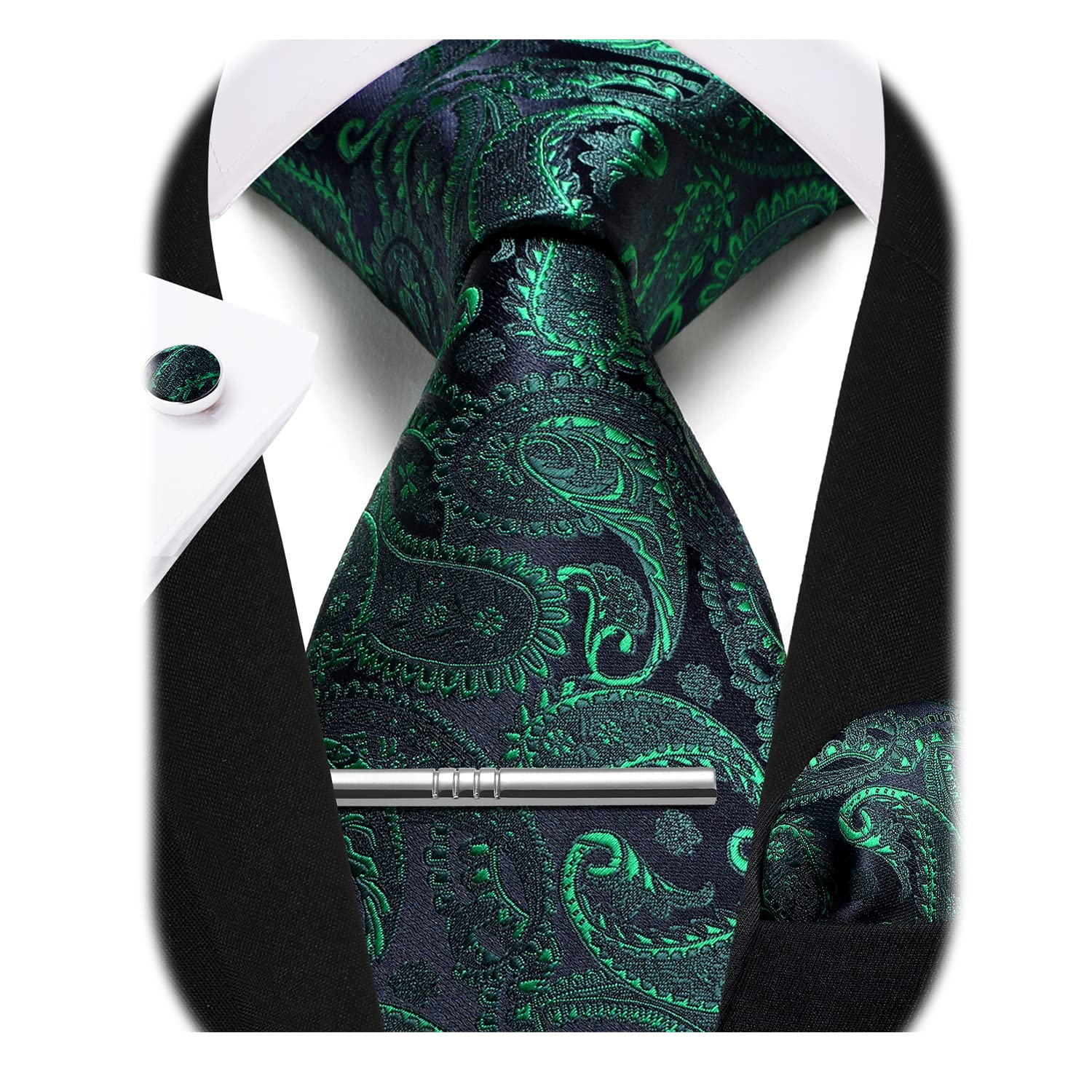 Enlision 9CM Corbata Paisley Corbata Pañuelo Bolsillo Corbatas y Gemelos Corbata Clip Conjunto para Hombre