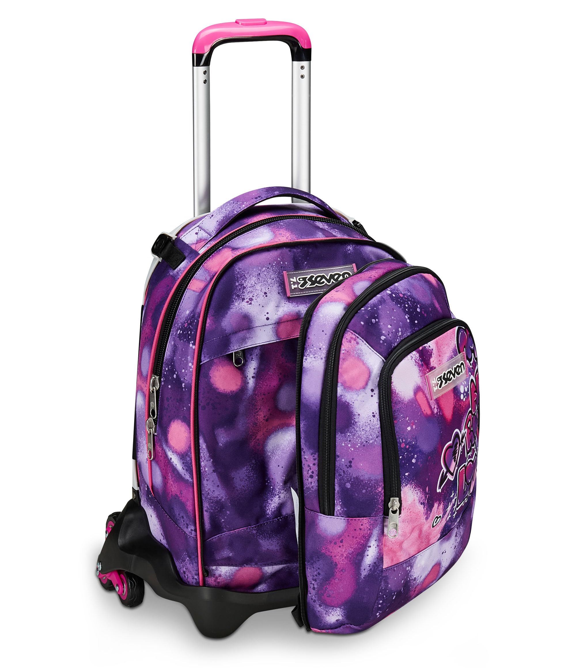 Seven Trolley Scuola Jack Detach 3 Ruote, Viola Fucsia, Bubble Street, 3 in 1, Zaino Con Carrello Sganciabile, Tasca Amovibile Uso Zainetto e Crossover System, Zaino Scuola Viaggio, Bambina Ragazza