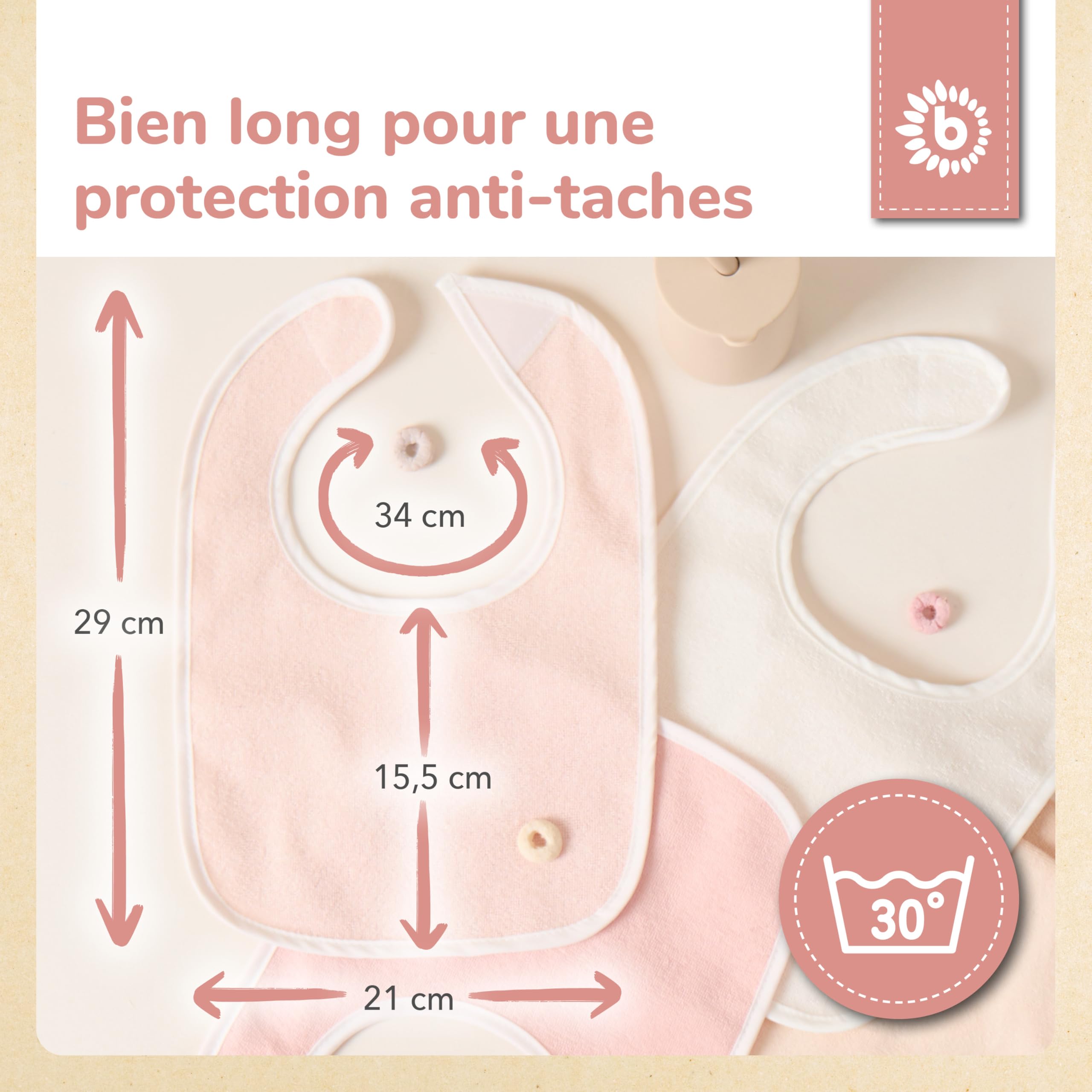 Bieco Ella Lot de 5 bavoirs imperméables en tissu éponge avec fermeture Velcro pour nouveau-né et bébé Rose