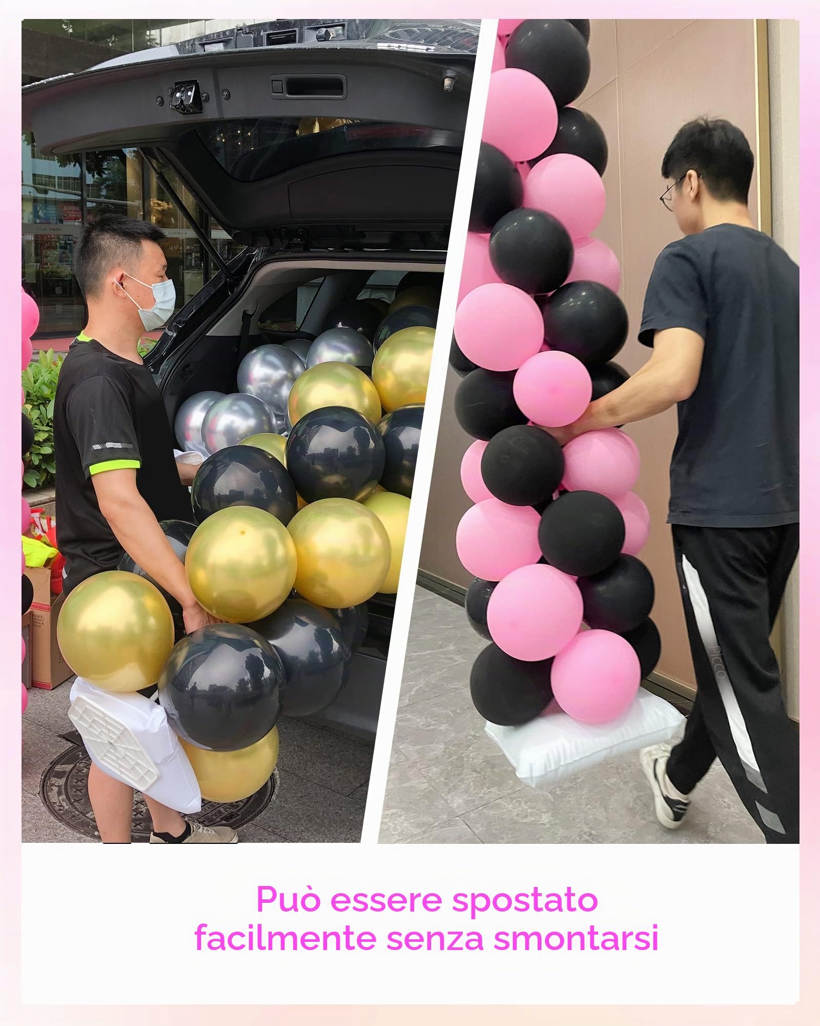 YALLOVE Kit di supporto per colonna in metallo, 2 set da 2 m di altezza regolabile con design telescopico riutilizzabile, non usa e getta per compleanni, matrimoni, baby shower
