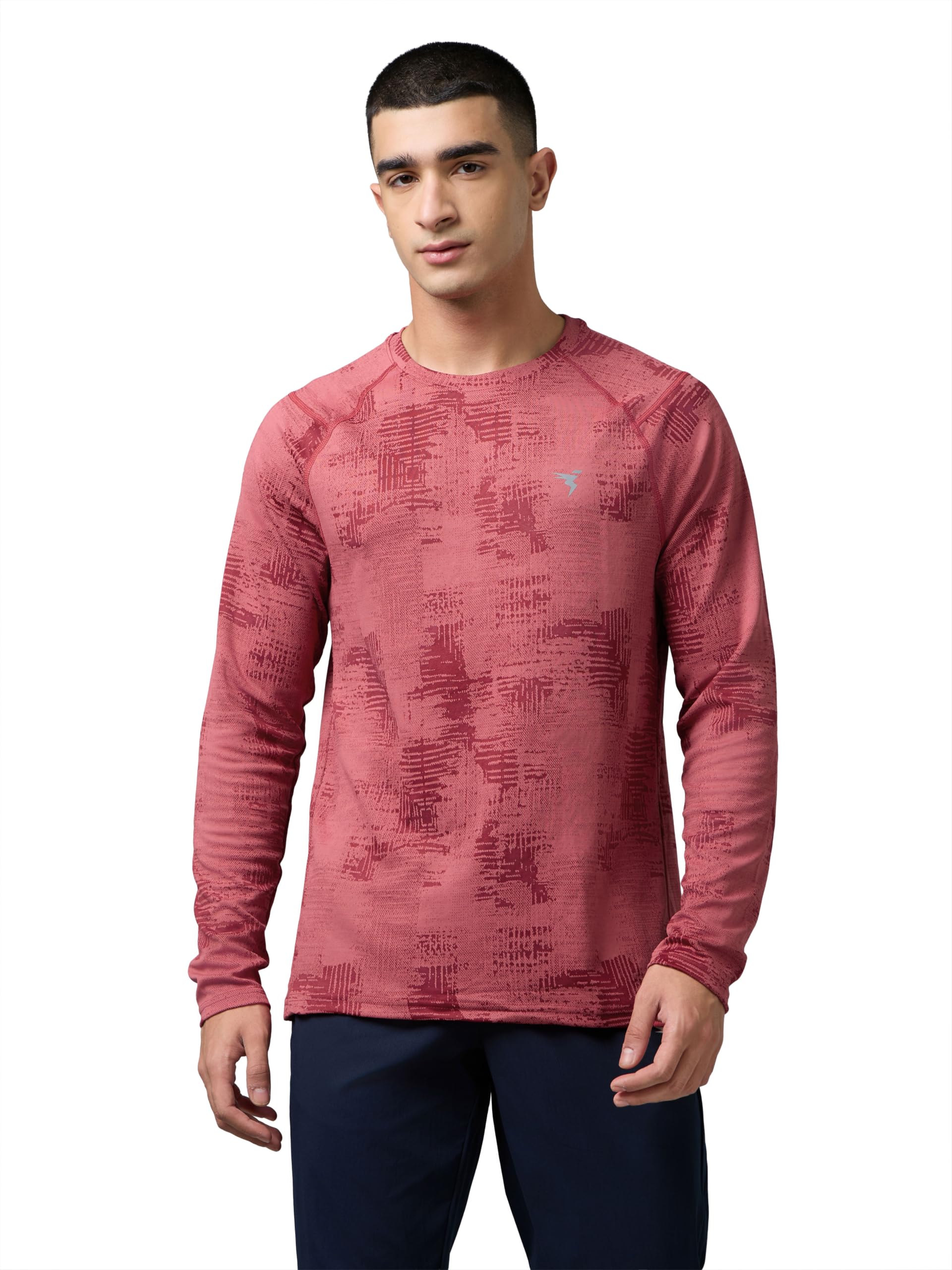 TECHNOSPORT Men's Slim Fit All Over Print Jacquard Crew Neck Full Sleeve T-Shirt, Quick Dry Activewear Tee with UPF 50+ Sun Protection for Gym, Running, Sports & Everyday Wear-image-22