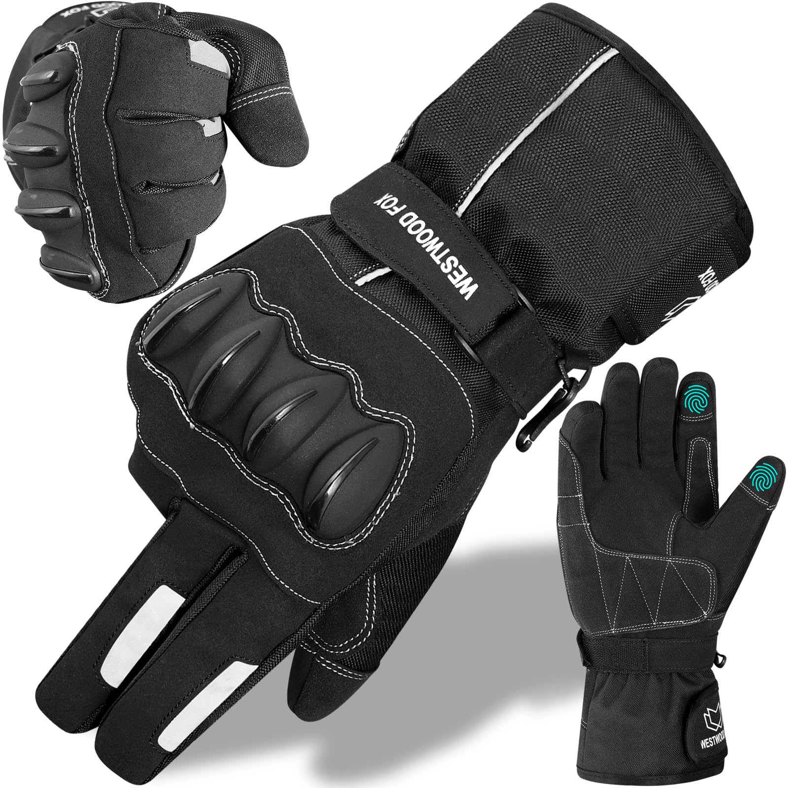 WESTWOOD FOX Motorrad-Handschuhe, Thinsulate, wasserdicht, Thermo-Handschuhe, Herren, Reiten, winddicht, Roller, Motorsport, Touchscreen, warmer Sommer
