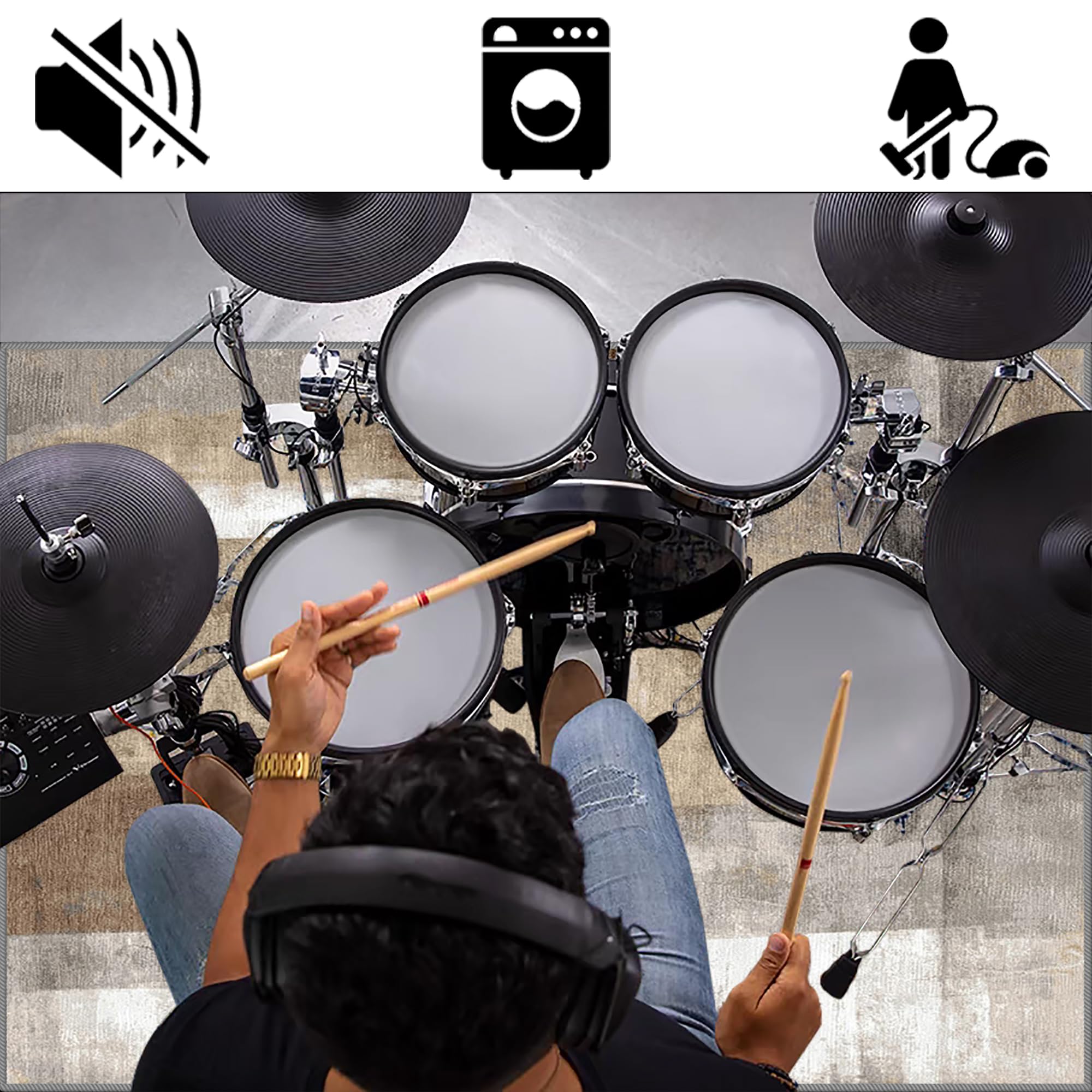 Alfombras Bateria Insonorizada Alfombra Bateria Electronica Antideslizante Antivibracion Alfombrilla de Tambor para Baterías Acústico Caja Bombo y Instrumentos Musicales 140 x 100 cm
