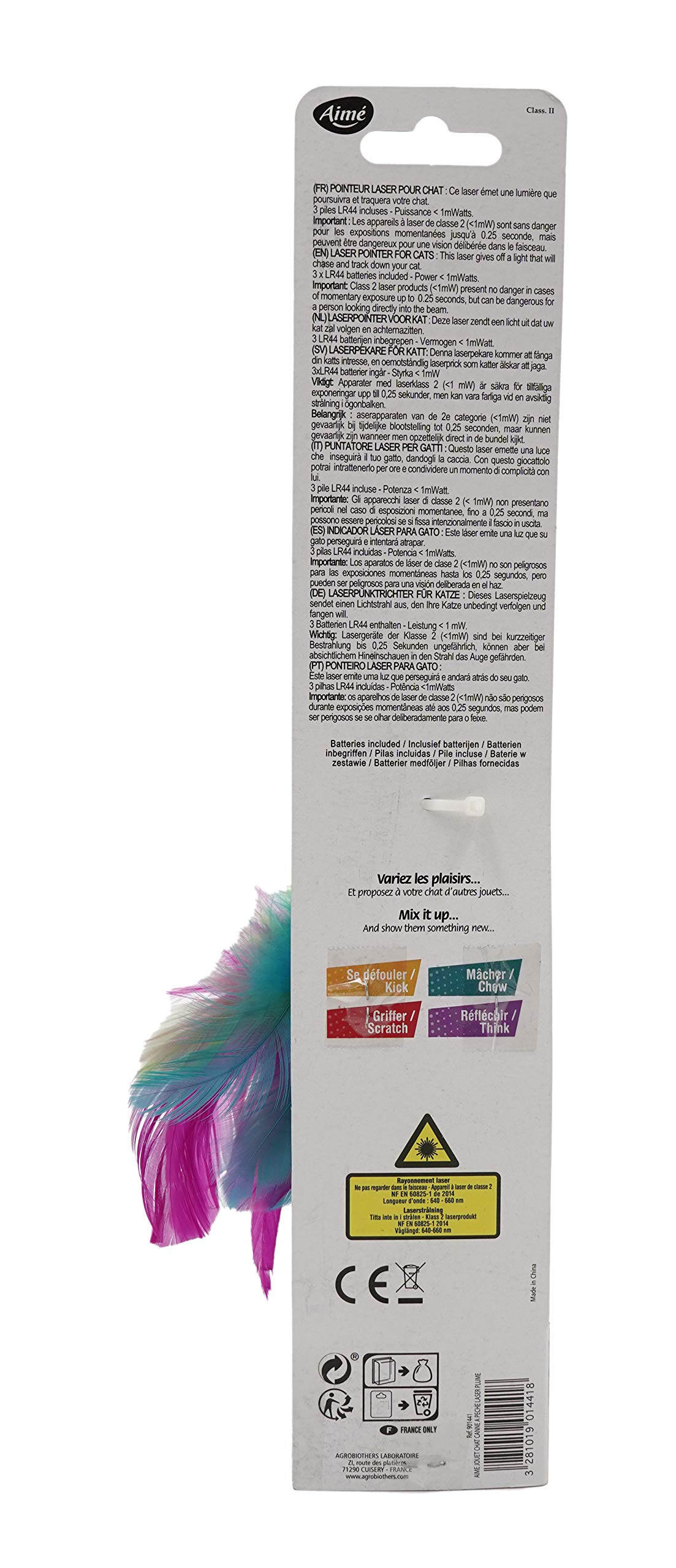Aimé Cat Toy 2 w 1 Laser Wędka Elektroniczna/Interaktywna Zabawka Wielokolorowe Pióra/Jingle Bells