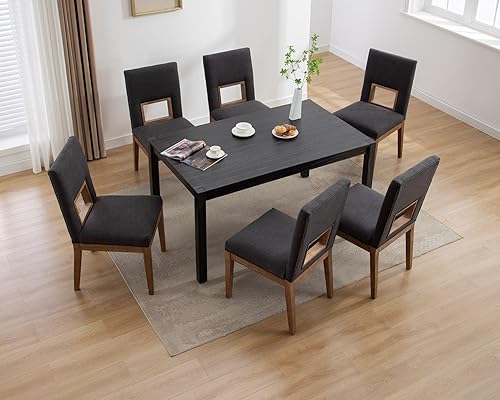 Miniatura 7 de Juego de 2 sillas de comedor decorativas de lino, modernas sillas de cocina tapizadas Parsons con respaldo alto abierto, cómodas sillas de comedor