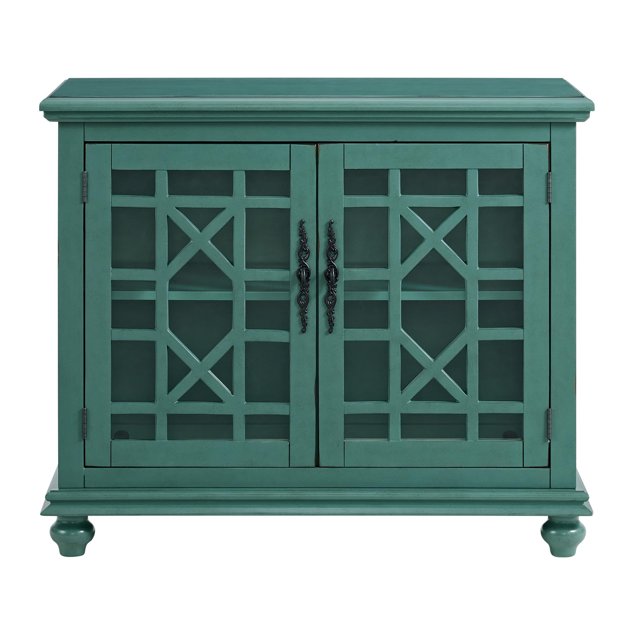 Martin Svensson Home Elegant Small Spaces Accent Cabinet with Glass Doors, Vintage Sideboard or Small TV Stand for Living Room or Entryway. Antique Teal Green.