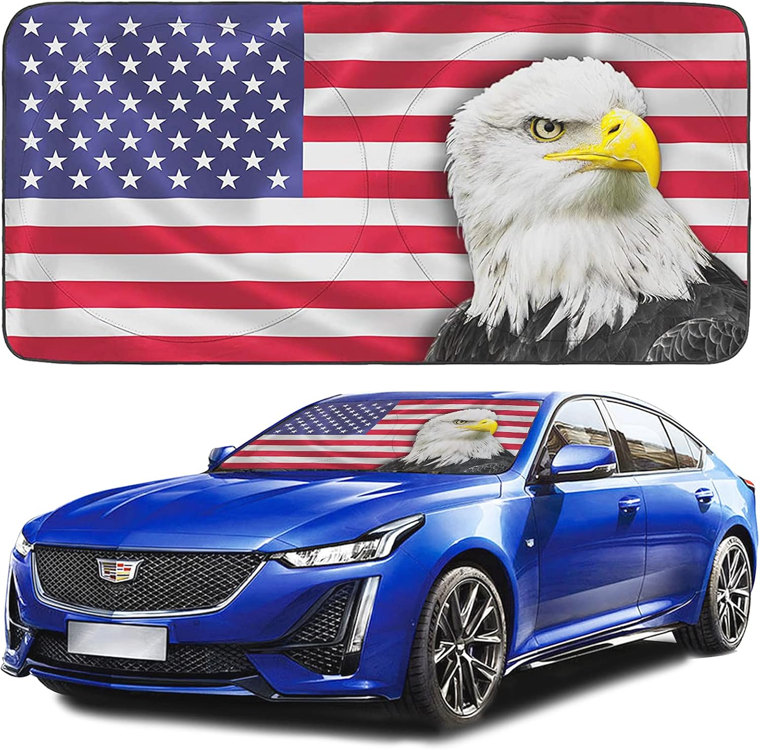 Insoria Windshield Sunshade Block UV Rays Foldable Sun Shield Keeps Your Car Cool Easy to Use Car Accessories Fits Most Car Windshields Flag 59" x 27.5"