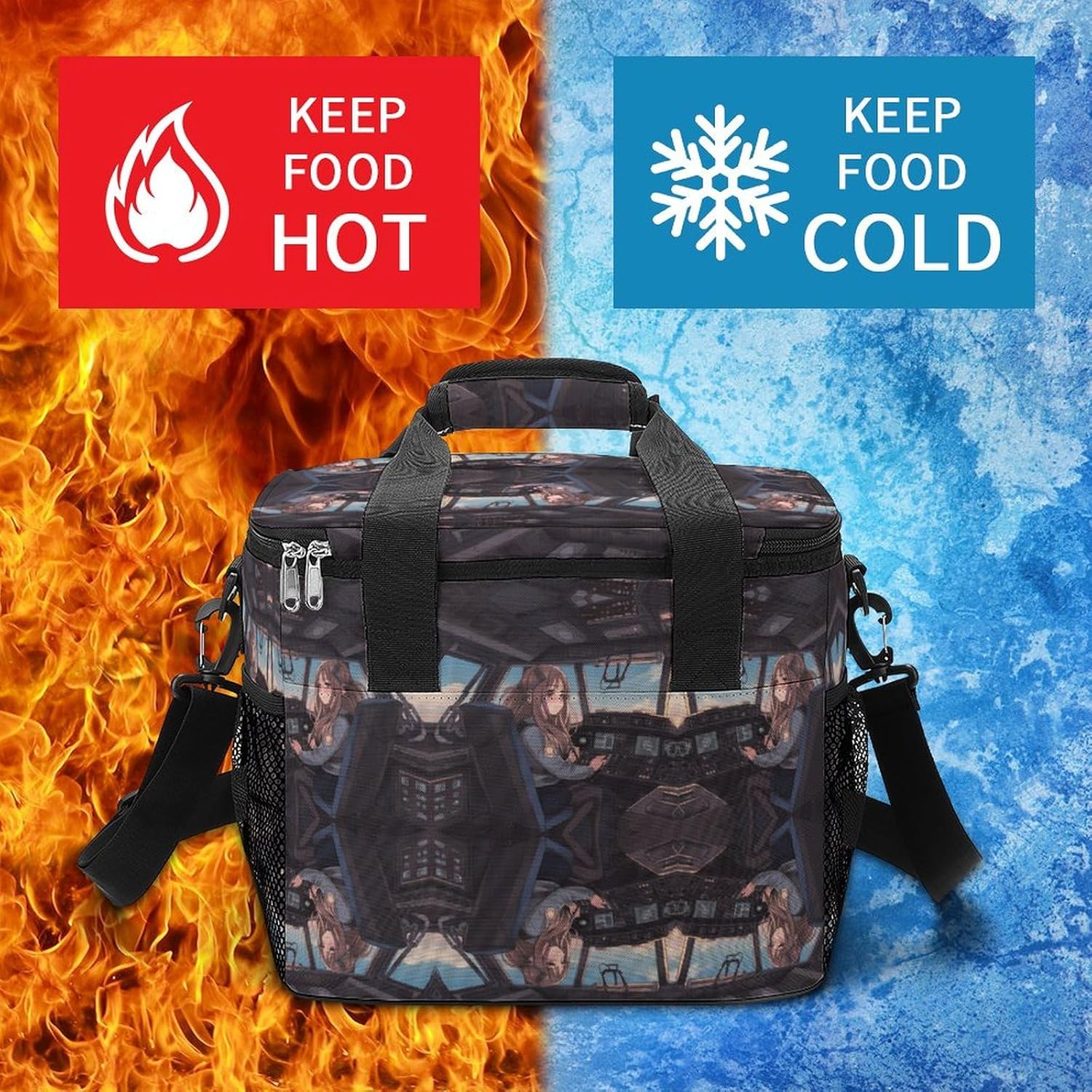 Camping Ice Pack, Airplane Cockpit Print Cooler Bag, 22.5L Large Capacity Insulated Lunch Tote Bag for Outdoor, Picnic, BBQ, Travel, Work