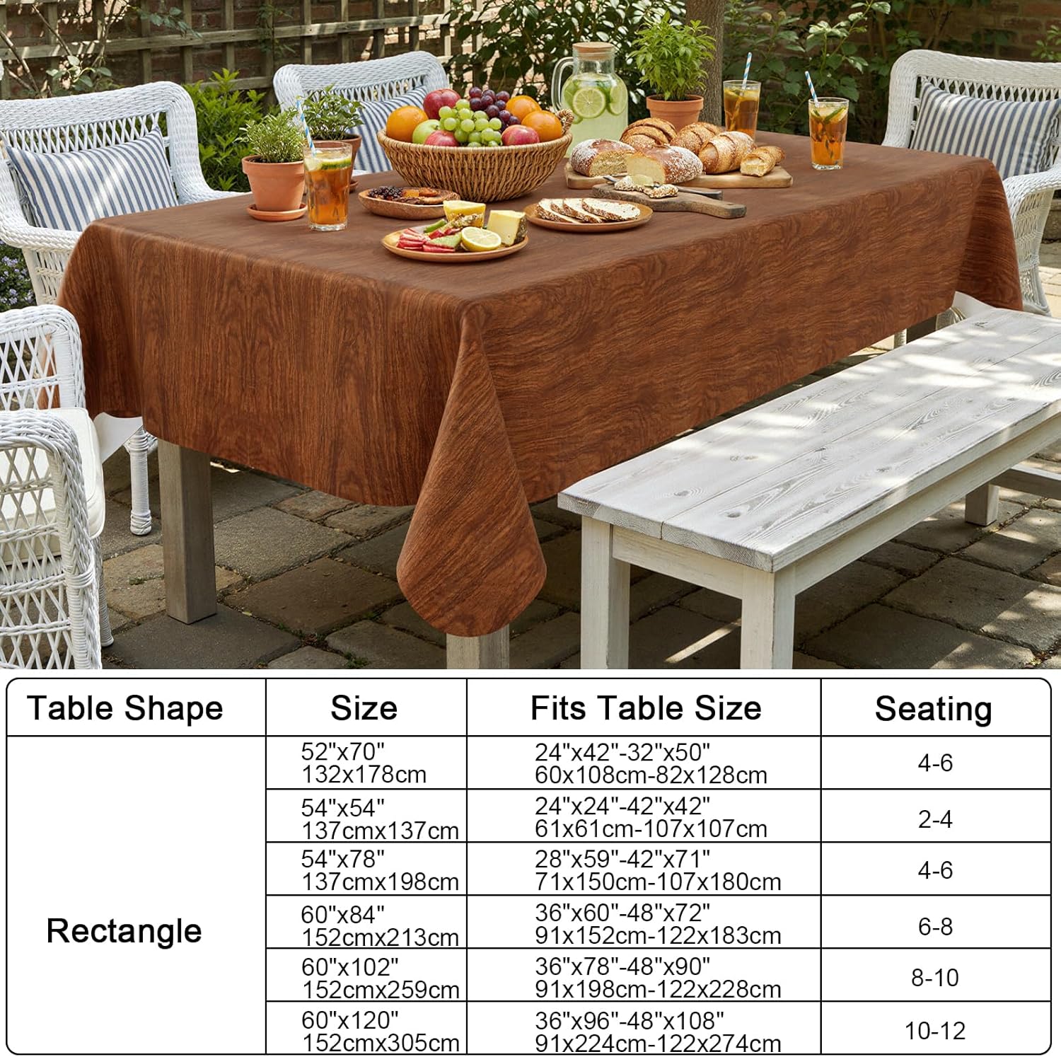 Smiry Rectangle Table Cloth, Waterproof Vinyl Tablecloths with Flannel Backing, Wipeable Spillproof Plastic Wood Grain Table Cover for Dining, Indoor and Outdoor (Brown, 60" x 120")