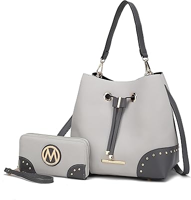 MKF Crossbody Bucket Hobo Bag for Women Handbag & Wristlet Wallet Purse Set â€“ PU Leather Top Handle Shoulder Strap