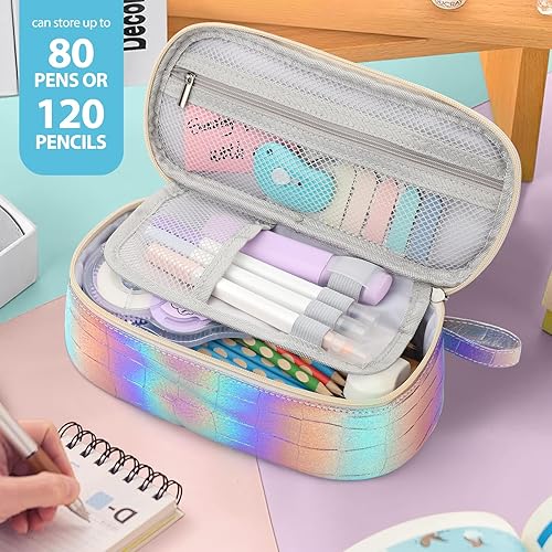 Miniatura 58 de Jcocylse Estuche para Lápices de Gran Capacidad, Bolsa Portátil para Lápices, Suministros Escolares para Estudiantes Universitarios y Adultos (Azul