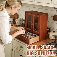 Vista 9 de Mini gabinete rústico vintage para encimera de pino, 12 pulgadas de largo x 4.7 pulgadas de ancho x 14 pulgadas de alto con 2 puertas y 2 cajones