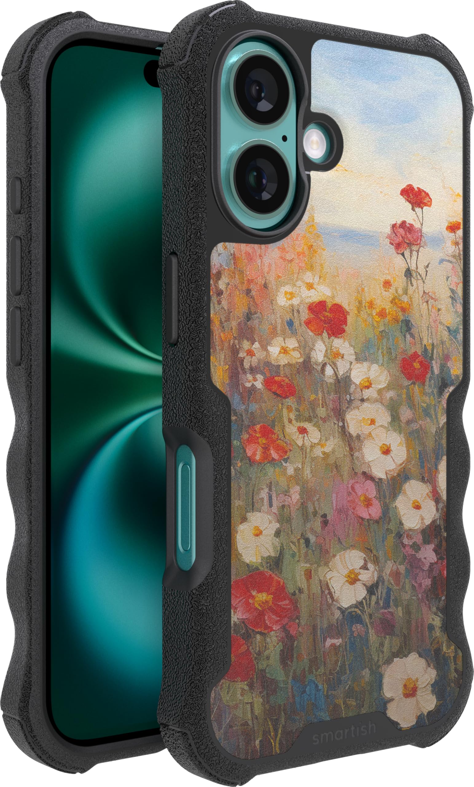 Smartish® iPhone 16 Protective Magnetic Case - Gripzilla Compatible with MagSafe [Rugged + Tough] Heavy Duty Grip Armored Slim Cover w/Drop Tested Protection for Apple iPhone 16 - Wildflower Fields