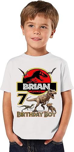 Personalized Jurasic Birthday Shirt, Add Any Name and Age, Custom Shirts for a Jurasic Birthday Party, Family Matching Shirts. White