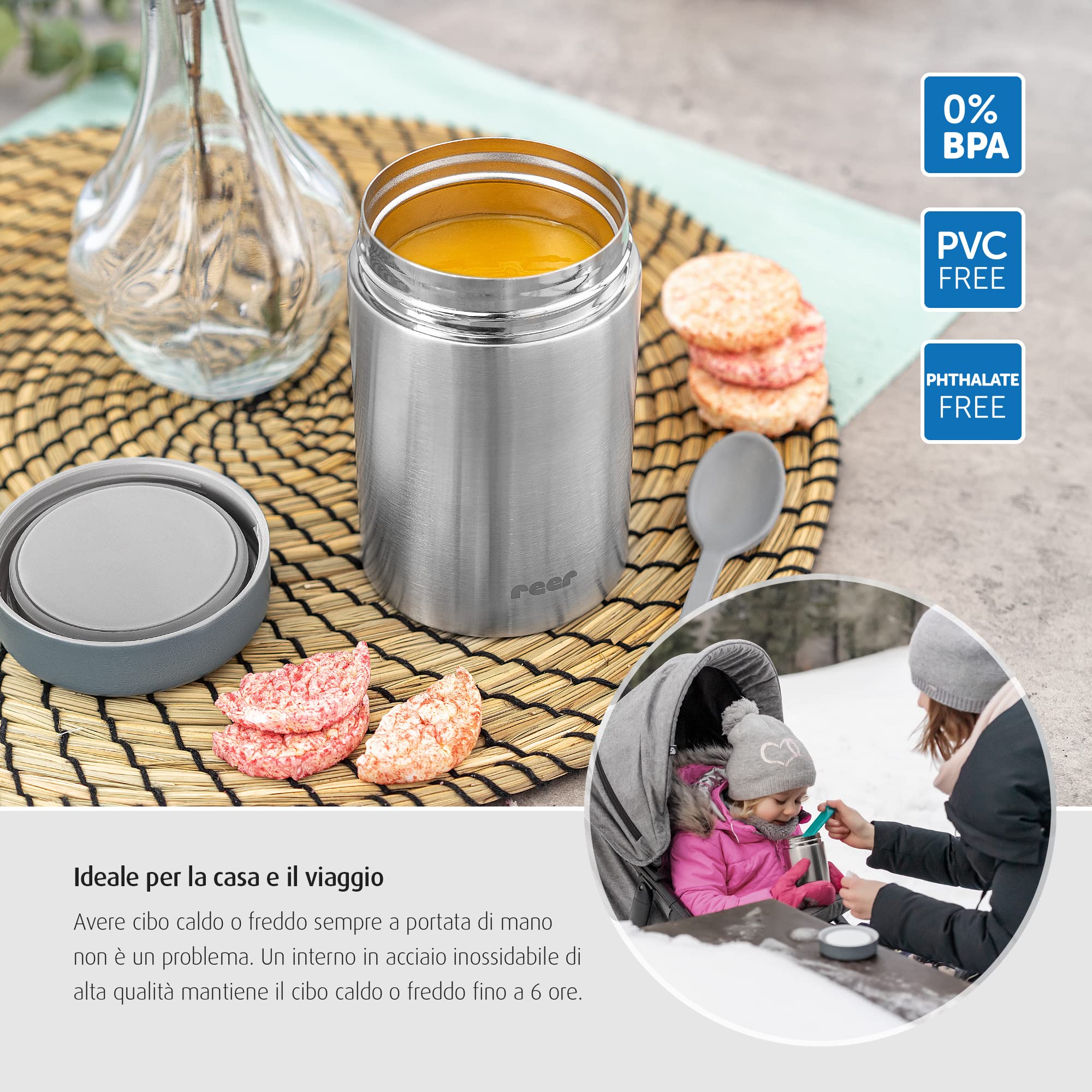 Reer PURE Scatola scaldavivande in acciaio inox per bambini 300 ml argento
