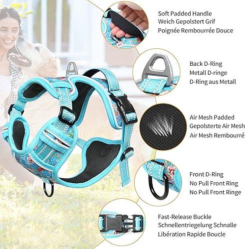 Miniatura 8 de Timos Arnés para perro sin tirones, arnés de chaleco con clip frontal para perros pequeños, arnés acolchado suave reflectante ajustable con 2