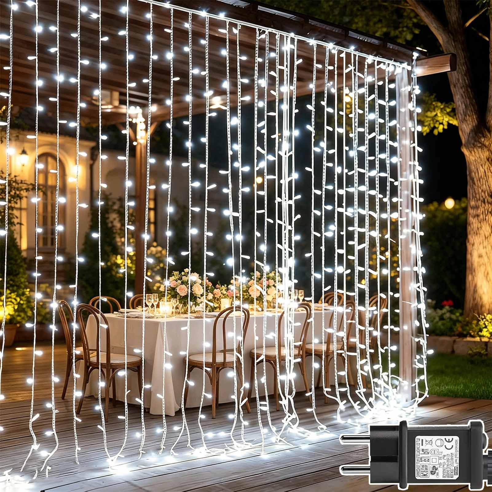 Cozymeow 2 Stück Lichtervorhang Aussen 6x3m 600 LED Lichterketten Vorhang | Stecker, Timer, 8 Modi, Wasserdicht Lichtervorhang Wand Balkon Pavillon Terrassen Hochzeit Weihnachten Geschäftlich Deko