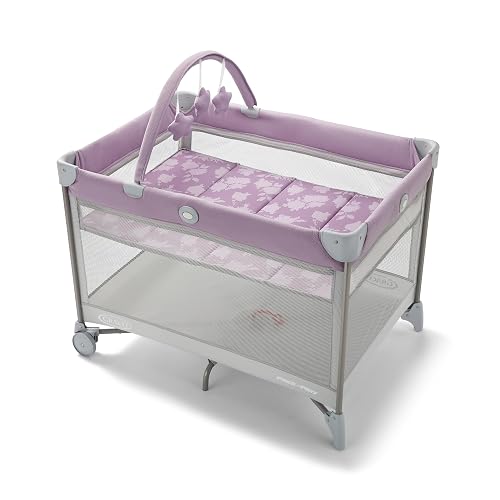 Graco On the Go Zip Pack 'n Play Playard, Folding Playpen with Bassinet, Portable Crib, Lilac Mod