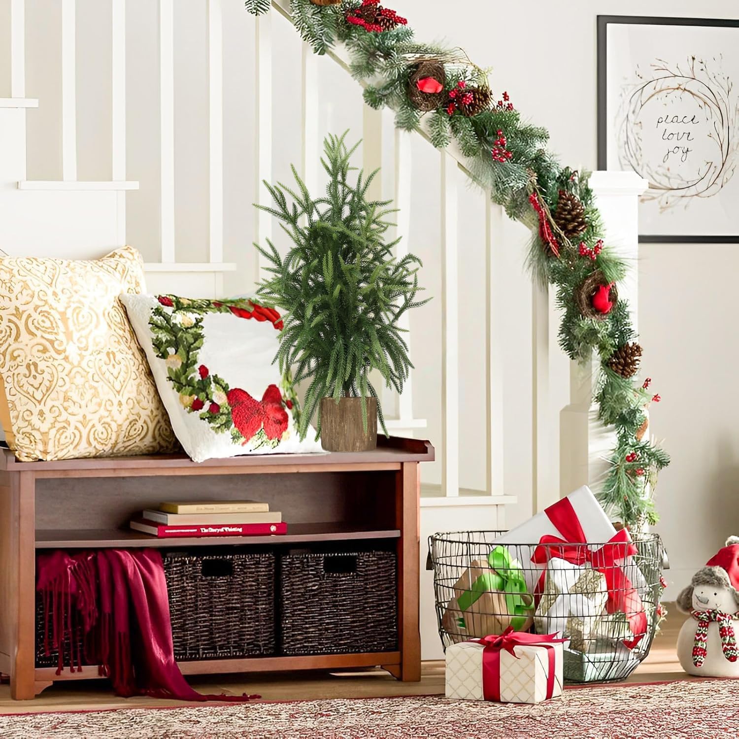 2 Pack 2ft Premium Lifelike Easter Artificial Norfolk Pine Tree with Realistic Artificial Wood Pot Perfect Year-Round Indoor Outdoor Decor for Holidays Home Office
