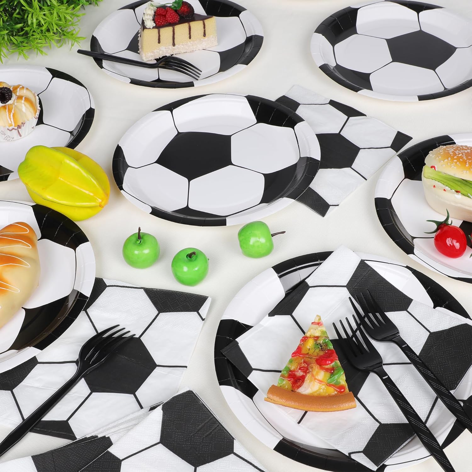 60pcs Black And Whitesoccer Birthday Party Decorations-Soccer Plates And Napkins-Black Plastic Silverware Fork,Suitable For Football Games, Birthdays, Sports, Parties,Serves 20(9 Inches) - Image 5