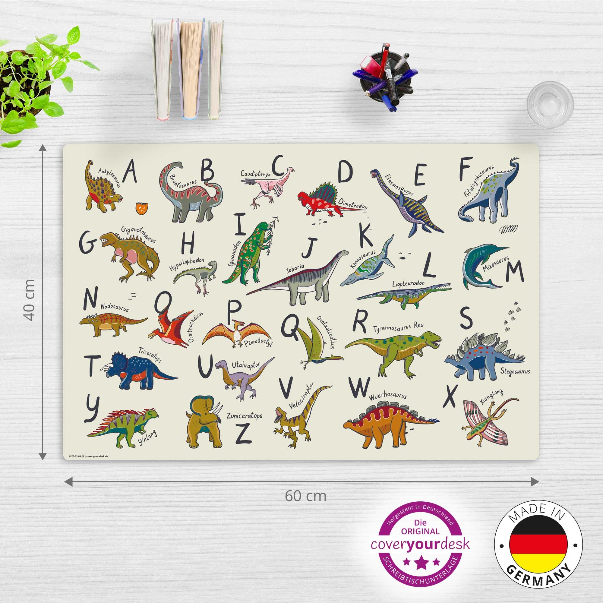 Children's Desk Pad - ''Dino ABC'' Desk Cover - Made of Premium Vinyl (Plastic - BPA Free) - 60 x 40 cm - Made in Germany - Image 3