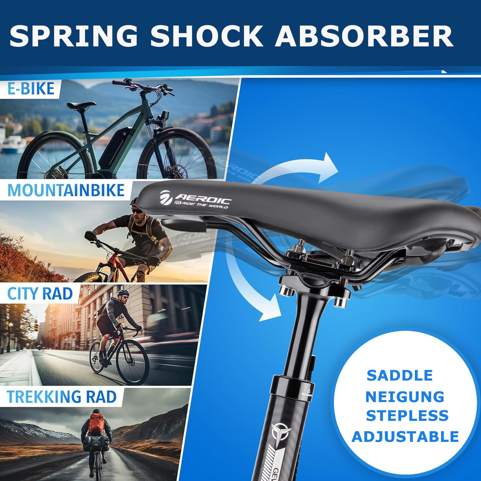 Tige de selle à suspension pour vélo – 27,2/30,9/31,6 x 400 mm – Tige de selle de vélo en alliage d'aluminium léger pour VTT, vélo de route, BMX eBike
