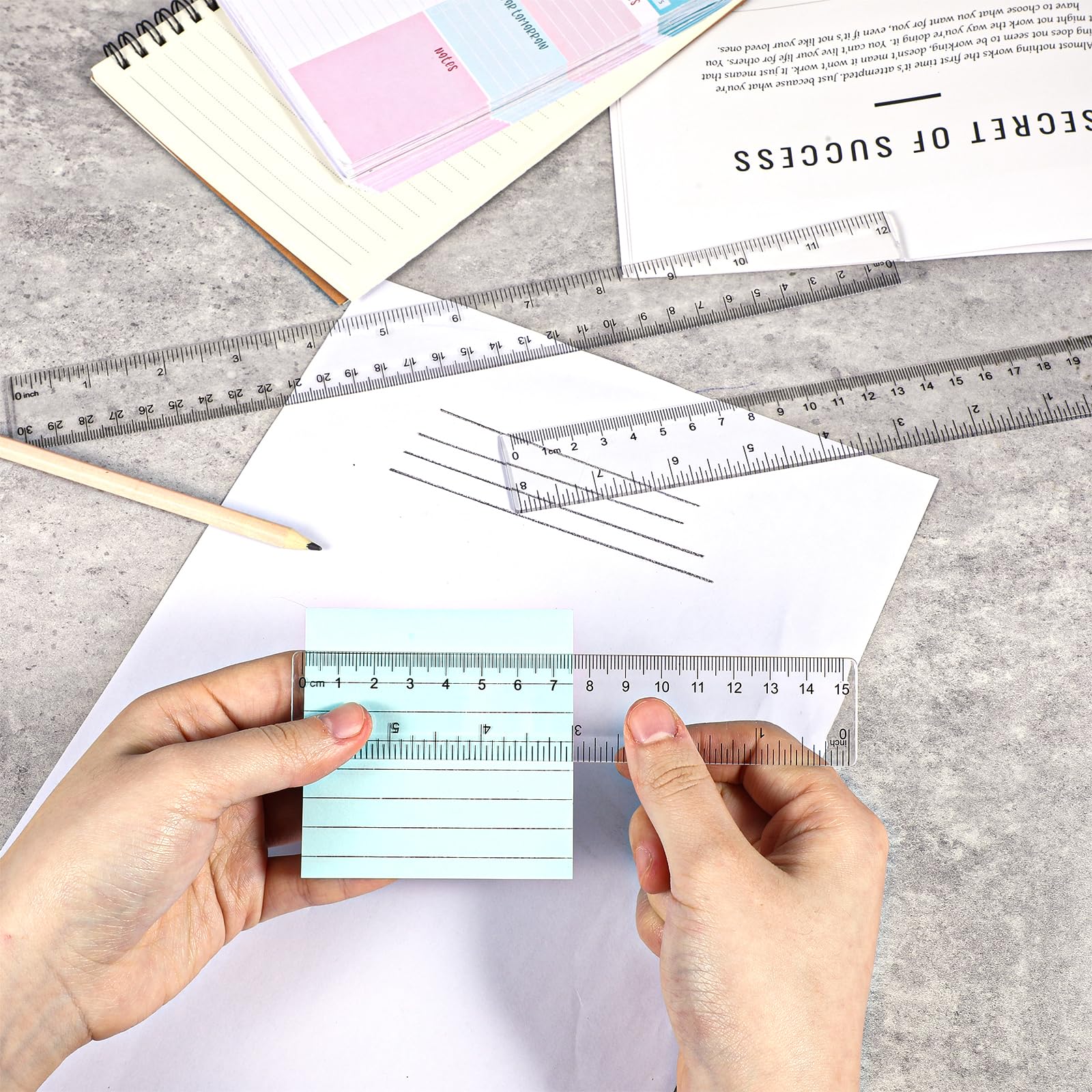 3Pcs Clear Ruler, 6 Inch 8 Inch 12 Inch Plastic Ruler Set Acrylic Straight Rulers with Centimeters and Inches Transparent Measuring Tools for Student School Office - Image 6