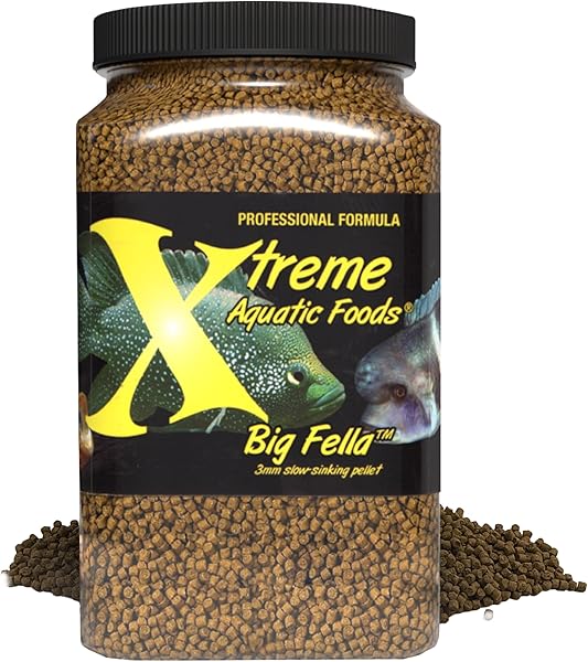 Xtreme Big Fella 3.0mm Pellets: Professional Nutrition for Medium to Large Cichlid/Community Fish - Boost Immune & Digestive Health, Color & Energy, Max Protein Fish Food – USA Farm Grown (35oz)