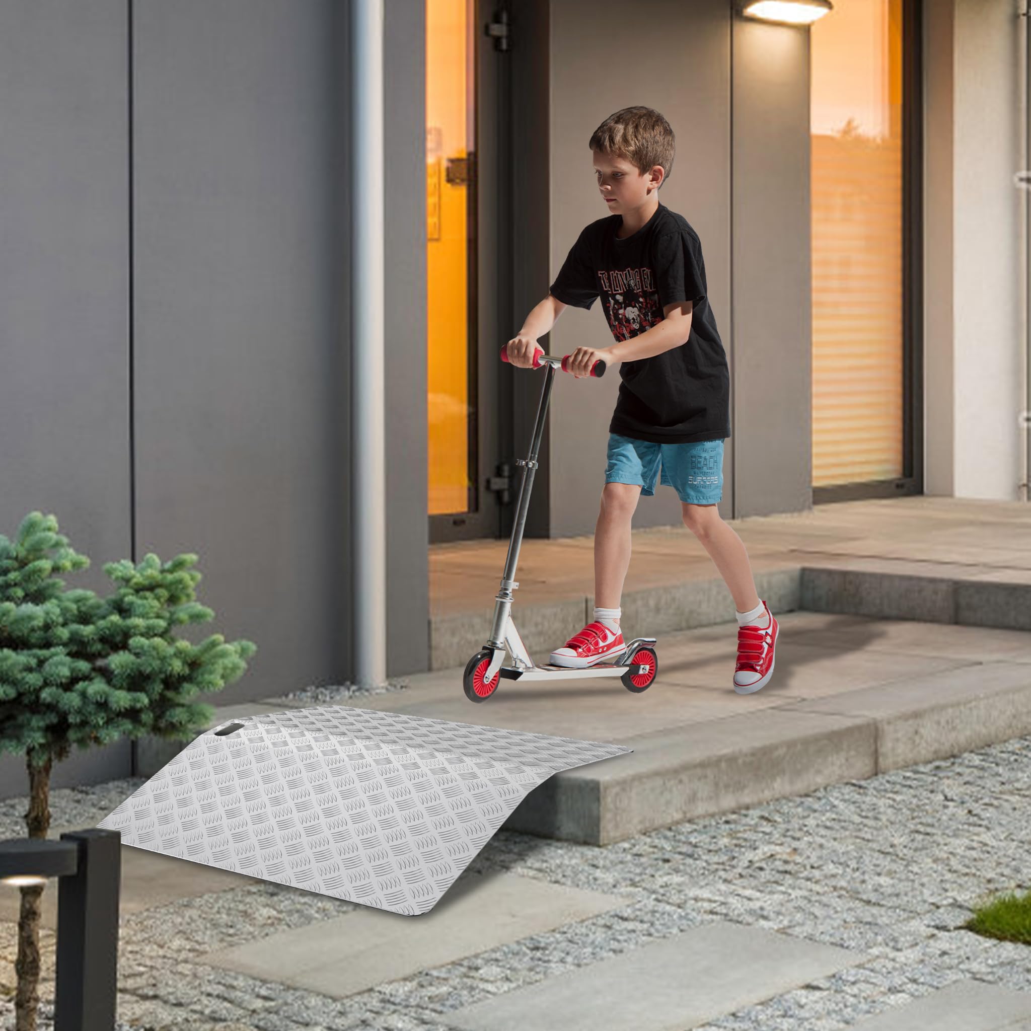 NAIZY Rampa de 100 cm para bordillos de aluminio con asa, portátil, antideslizante, 70 cm de ancho, rampa para silla de ruedas, máx. 270 kg