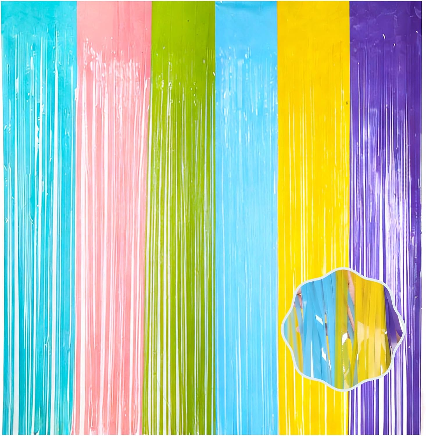 Easter Foil Fringe Curtains, Pastel Streamers for Easter Birthday Party Decorations - 2 Pack (3.3 ft x 6.6 ft)