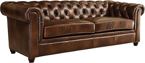 Miniatura 2 de Abbyson Living Sofá de cuero toscano, diseño Chesterfield, acolchonado, marrón