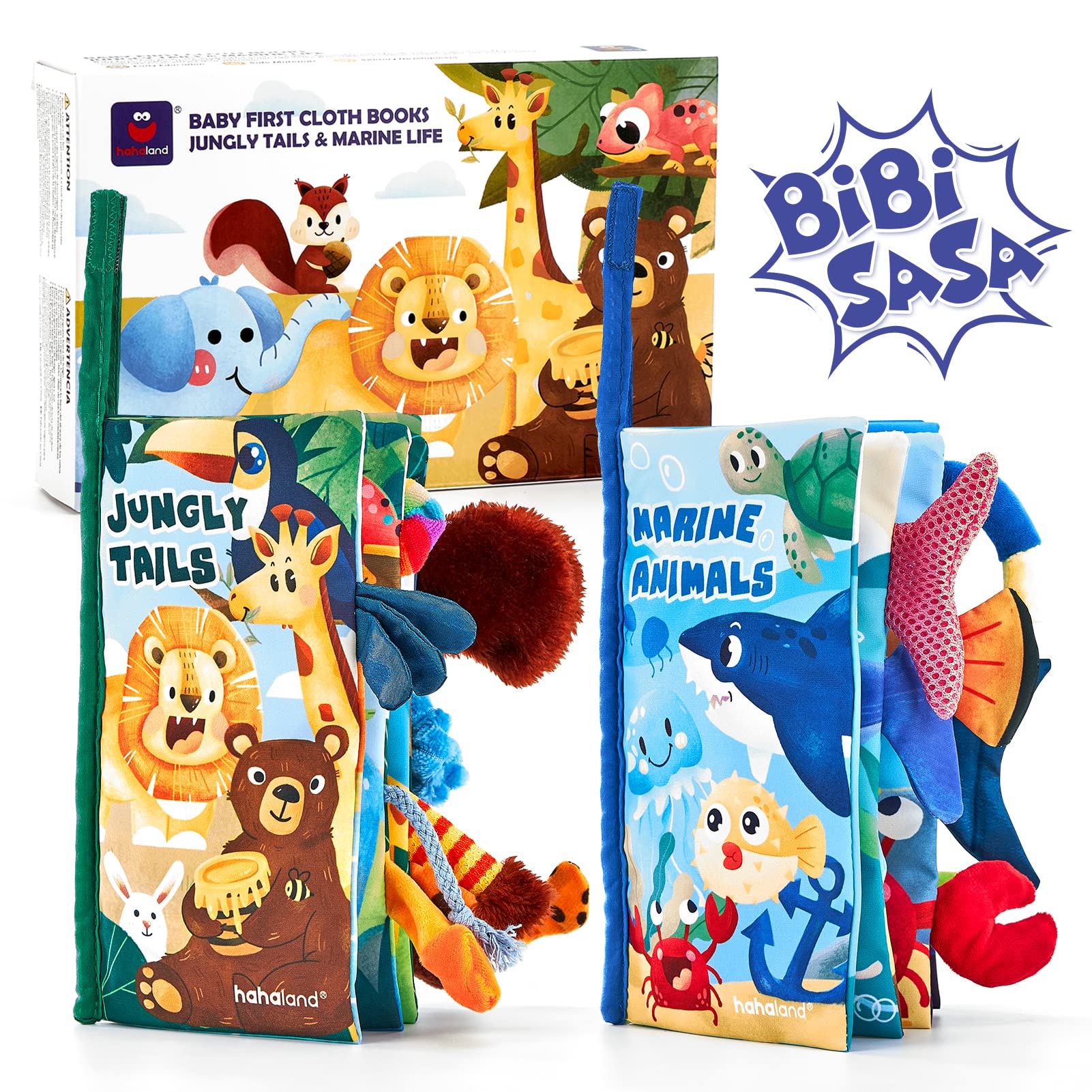 hahaland Jouet de Livre Tissu pour Bébé 0 3 6 Mois Jouet Poussette pour Bébé 8 9 Mois Livre Suspendre Set Doux Froissé Convient pour Un Cadeau de Naissance Fille Garçon, 2PCS