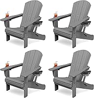 Vista 23 de KINGYES Silla Adirondack plegable con soportes dobles para tazas, sillas de exterior de polietileno de alta densidad para todo tipo de clima, silla