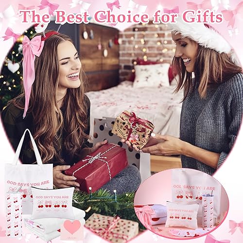 Miniatura 7 de Juego de regalo de lazo rosa, cesta de cumpleaños para adolescentes, niñas, regalos de coqueta rosa para mujeres, juego de regalo de lazo de cerezo,