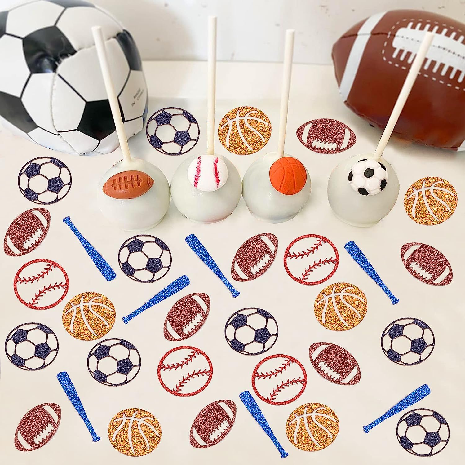 Dekoracje na imprezę urodzinową, 200 szt. Konfetti sportowe na stoły Brokat Koszykówka Baseball Piłka nożna Konfetti do piłki nożnej Sportowe dekoracje na baby shower All Star Birthday Party Supplies
