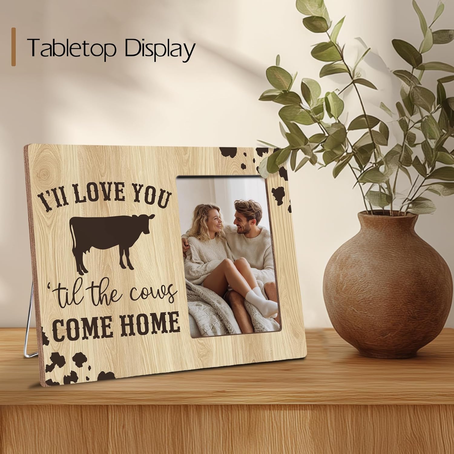 Anniversary Couple Gifts for Girlfriend Boyfriend, I Love You, Funny Farmhouse Cowgirl Romantic Couples Wooden Picture Frame Gifts, Fits 4x6 Photo Frame - Image 4