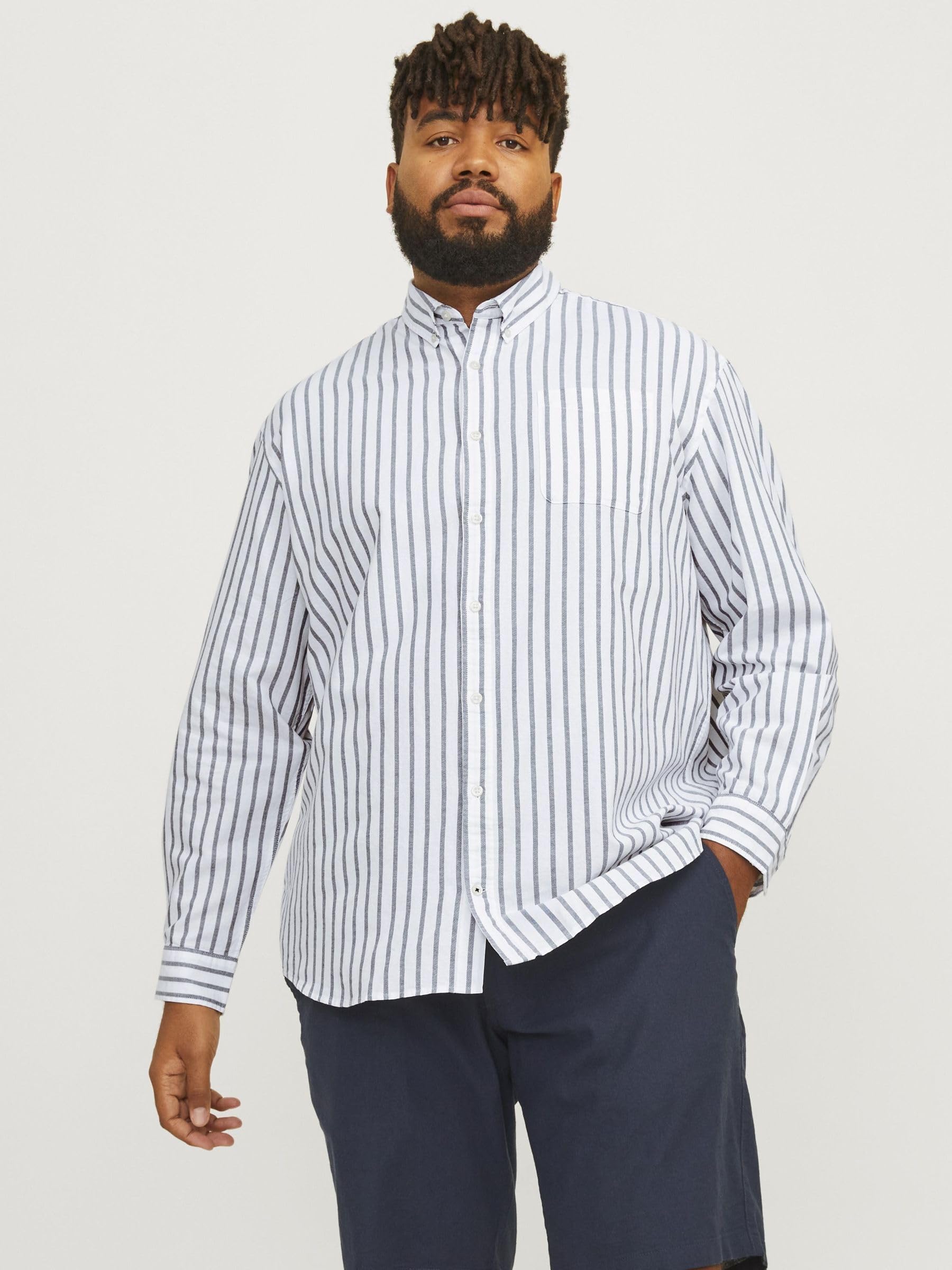JJEOXFORD Shirt L/S S21 NOOS PLS, Ensign Blue/Stripes:Stripes, 4XL