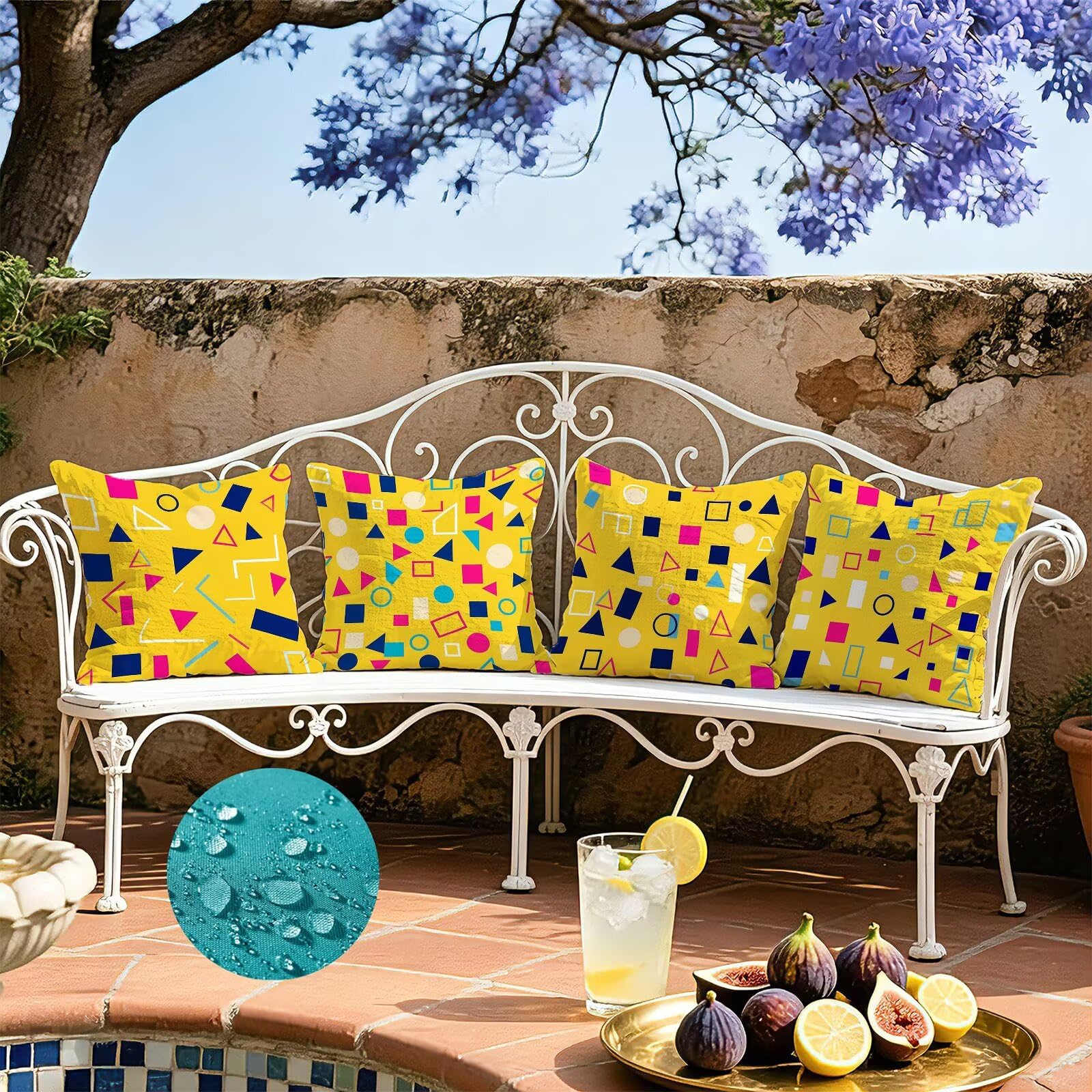 Giallo Federe Cuscini Divano 50x50cm, Cuscini da Esterno Set de 4, Cod-113 | Velour Copricuscini Decorativi Letto Arredo, per Letto, Soggiorno, Giardino, Esterno, Casa Decorazione Set di 4 Geometria