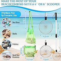 Vista 4 de Roshtia 2 piezas de tamiz de dientes de tiburón con 2 bolsas de playa de malla para la playa, cuchara de tamiz de arena para recoger conchas