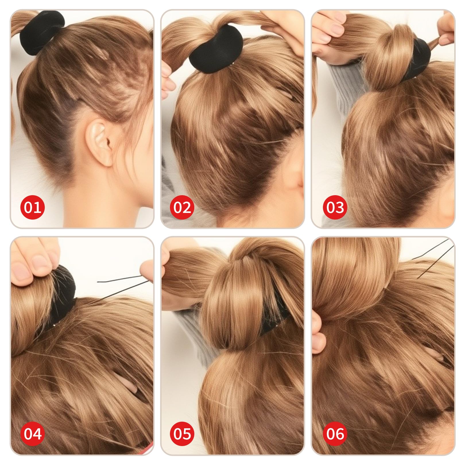 4 Pezzi Ciambelle per Chignon, Accessori per Capelli a Ciambella, Elastici per Capelli, Accessori per Capelli a Ciambella per Bambine, Cuscini per Chignon, Pinze per Fascia, per Matrimonio (Marrone)