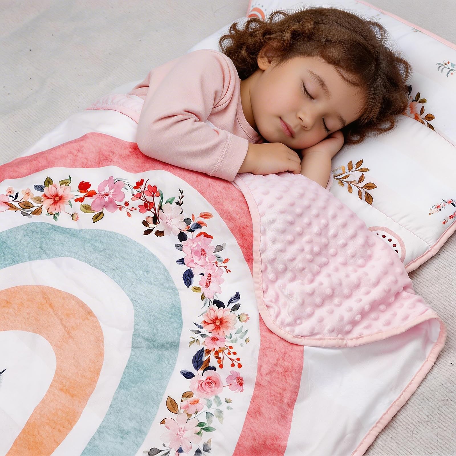 Pea Pod Tapis de Sieste pour Enfant avec Oreiller Amovible et Couverture minky Douce à Pois