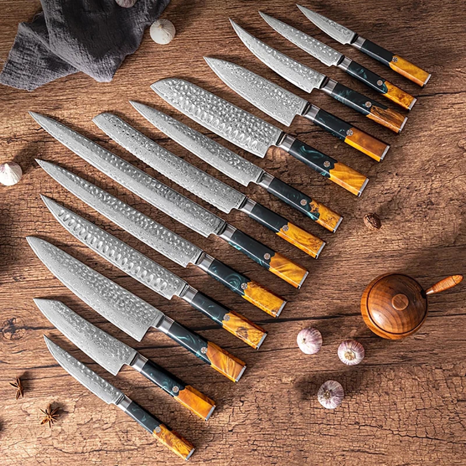 Kitchen Knife Set 13-Piece Damascus Knife Kitchen Utensils Set Knives Set Kitchen Accessories Kitchen Knives Rivet Reinforced Handle