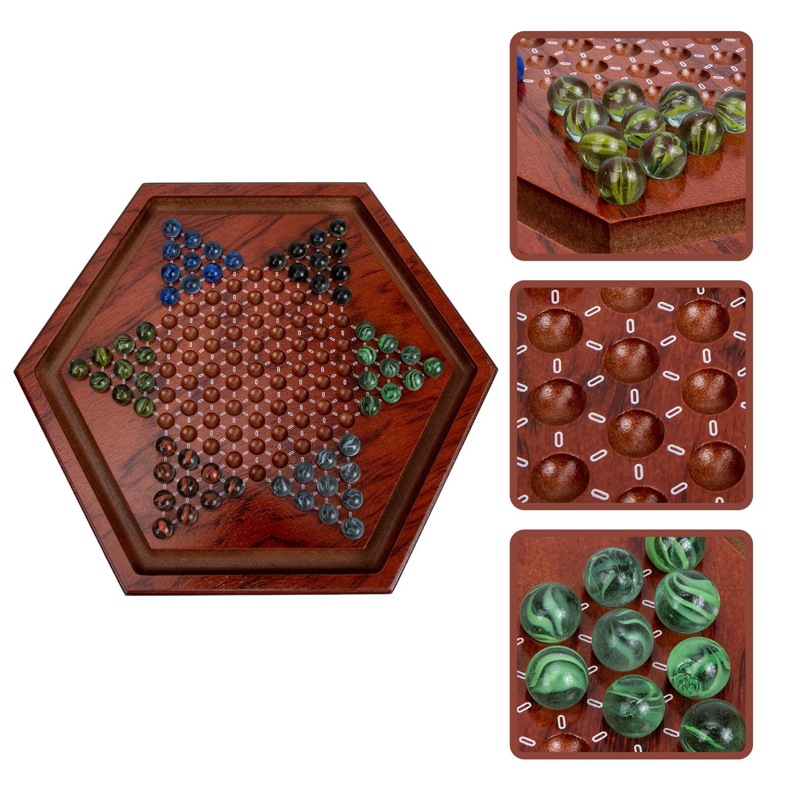 Jeu de Dames Chinoises en Bois, 1 Set, Plateau Hexagonal
