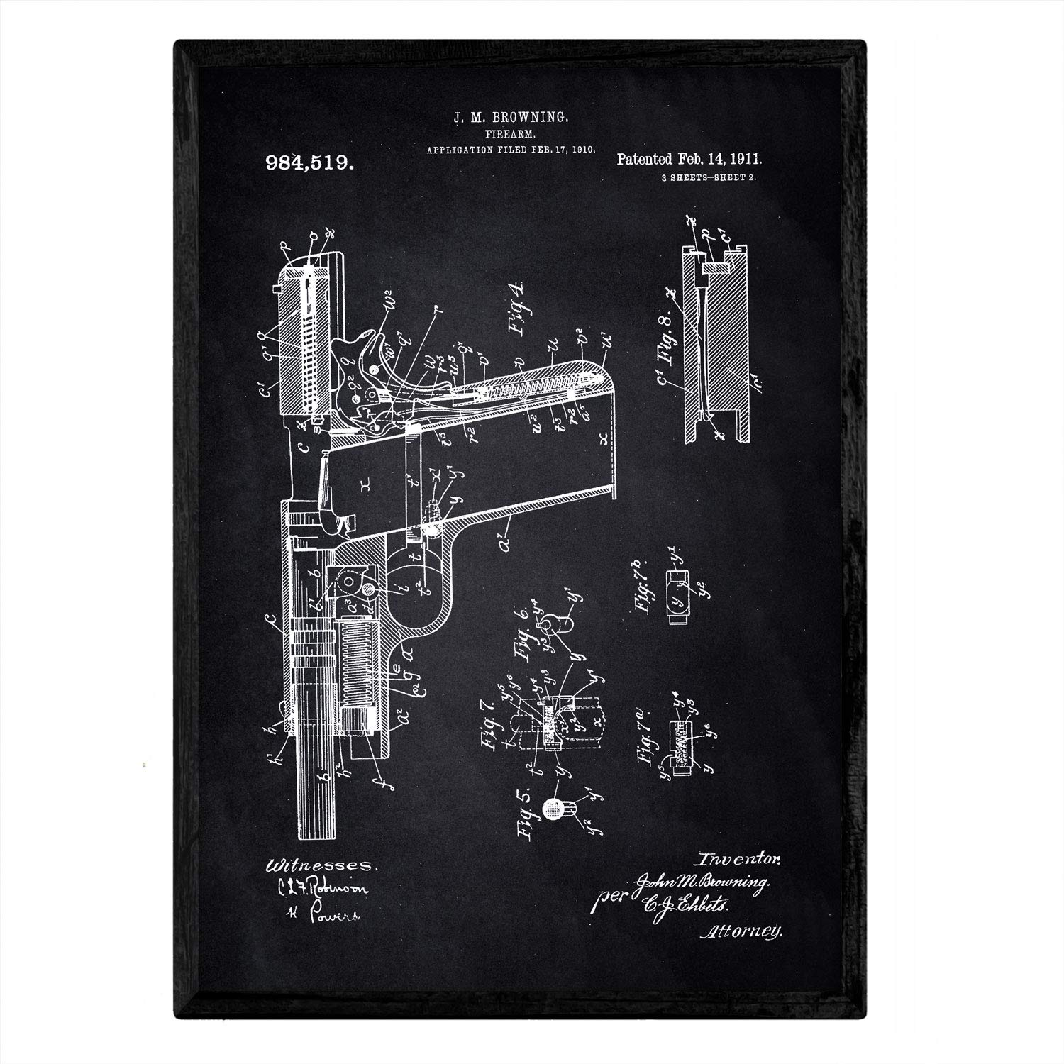 Nacnic Poster patent Gun. Sheet with old design patent A3 size with black background