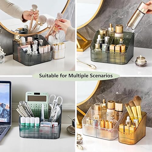 Miniatura 9 de DASITON Soporte para brochas de maquillaje de gran capacidad, 8 ranuras para brochas de maquillaje, soporte para brochas de maquillaje a rayas